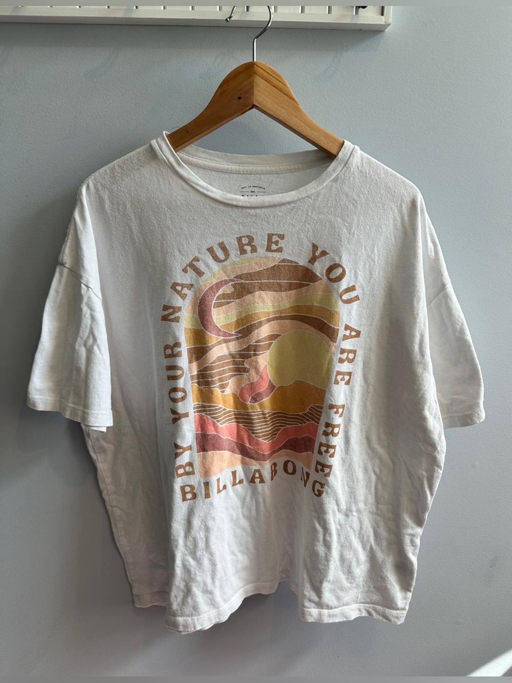 Billabong White Tee with Warm Retro Wave Graphic